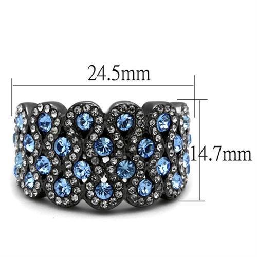 TK3111 - IP Light Black  (IP Gun) Stainless Steel Ring with Top Grade Crystal  in Light Sapphire-1