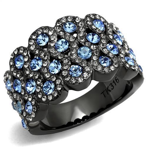 TK3111 - IP Light Black  (IP Gun) Stainless Steel Ring with Top Grade Crystal  in Light Sapphire-0