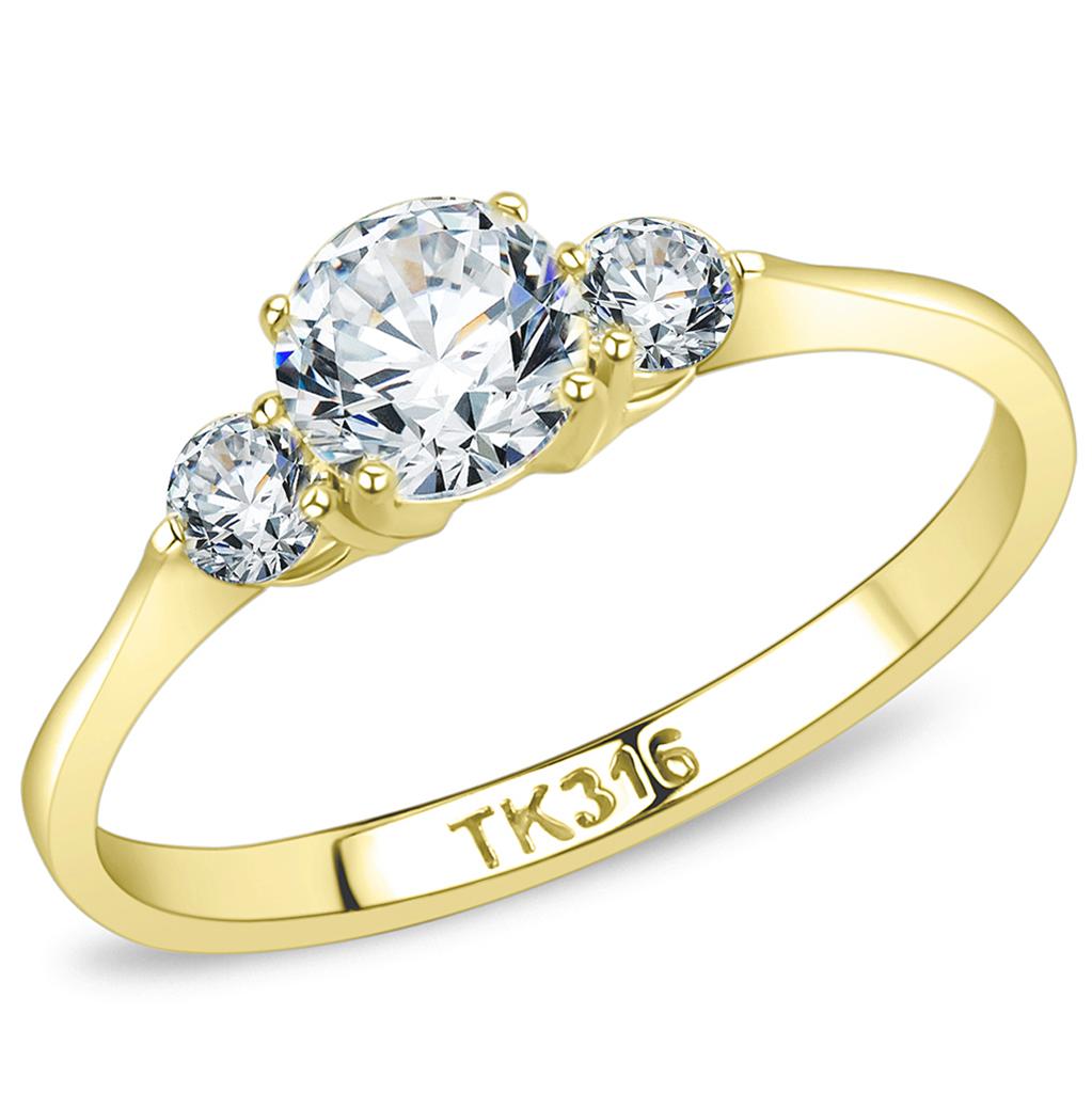 TK3668 - IP Gold(Ion Plating) Stainless Steel Ring with AAA Grade CZ  in Clear-0